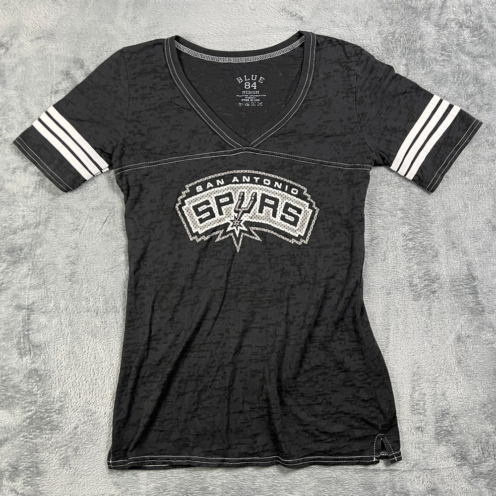 Blue 84 Shirt Womens Medium Black San Antonio Spurs Basketball NBA Mesh V Neck